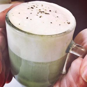 Hot Matcha Latte at Alice & Friends' Vegan Kitchen in Chicago
