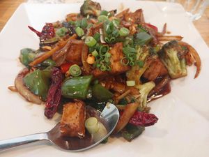 Kung pao ding at Alice & Friends' Vegan Kitchen in Chicago