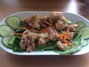 Can’t remember the name but mushroom poppers or something just get them they’re great  at Alice & Friends' Vegan Kitchen in Chicago