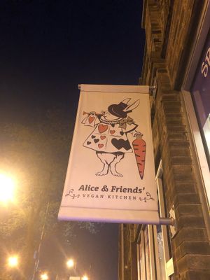 Love the sign! at Alice & Friends' Vegan Kitchen in Chicago