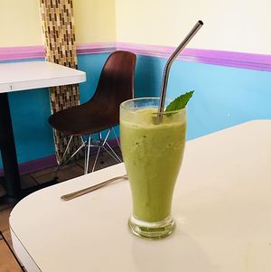 Green tea matcha milkshake! So good. Also, look! Reusable straws! Go Alice & Friends :) at Alice & Friends' Vegan Kitchen in Chicago