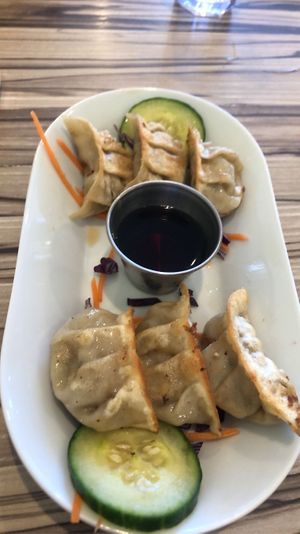 Dumplings, I didn’t get to eat this but my family loved it  at Alice & Friends' Vegan Kitchen in Chicago