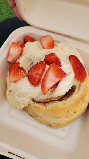 Peanut butter frosting and strawberries at Cinnaholic  in Cary