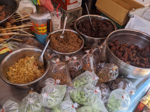 Spicy sauces at Art Aharn Jay in Bangkok