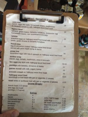 Breakfast menu  at Yallingup General Store and Cafe in Yallingup