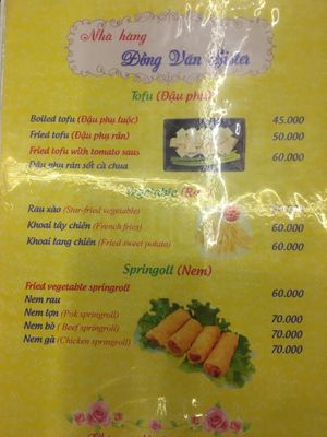 Veg dishes and spring rolls  at Al Forno  in Dong Van