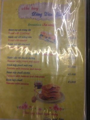 Breakfast menu  at Al Forno  in Dong Van