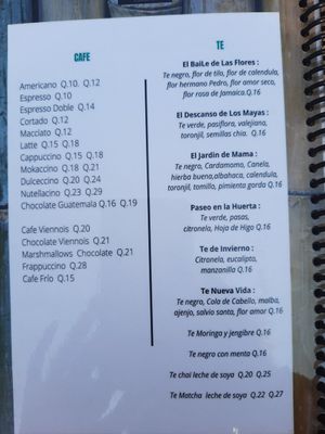 Menu at Cafe Bohème   in Antigua