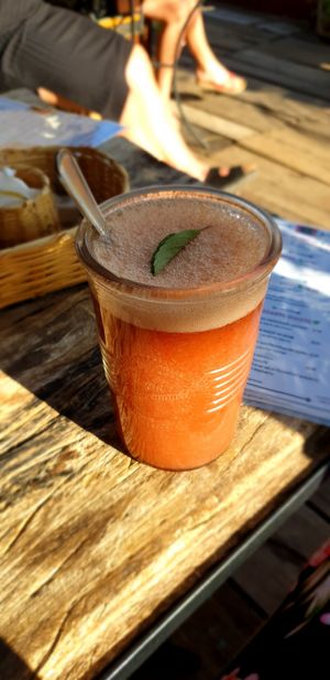 Strawberry juice with basil at Cafe Bohème   in Antigua