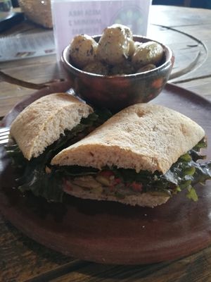 Sandwich with papitas at Cafe Bohème   in Antigua