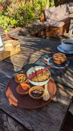 Cacao bowl & vegan muffin at Cafe Bohème   in Antigua