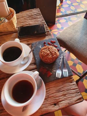 Vegan banana and raspberry muffin at Cafe Bohème   in Antigua