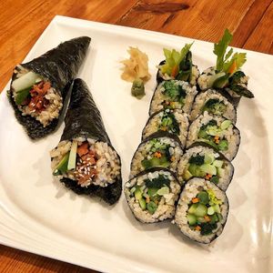 Spicy handrolls and Green roll at V.L.C Vegan Eatery in Orlando