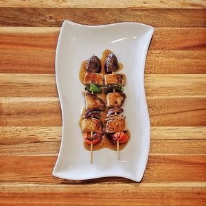 Chick’n skewers with homemade sweet teriyaki sauce at V.L.C Vegan Eatery in Orlando