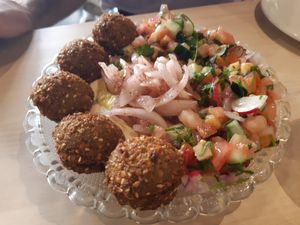 Falafel + hummus salad at Barganzo in Madrid