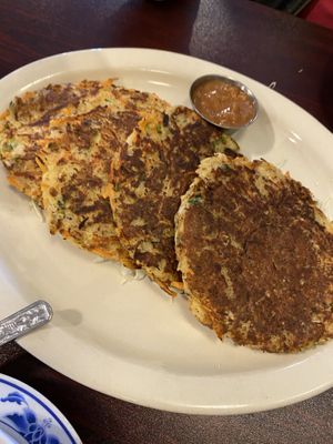 Veggie Pancakes! With a plum miso sauces !  at Amitabul in Chicago