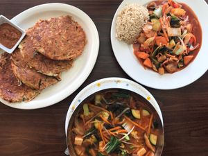 Noodle Soup. Kimchi Pancakes. Wolfman Dream Treat Special.  at Amitabul in Chicago