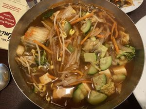 Spicy kimchi noodles  at Amitabul in Chicago