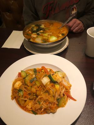 Dr. K’s Cure All Soup and Spicy Kimchi Noodle Dish at Amitabul in Chicago