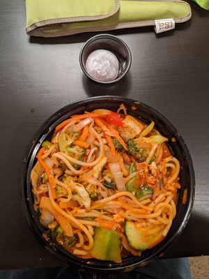 Kimchi tofu with SWEET RED BEAN RICE CAKE at Amitabul in Chicago