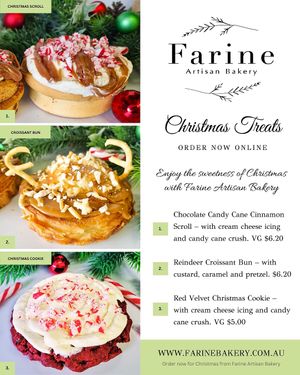Our 2023 Christmas range with 2 vegan options.  Preorder online for pickup at each of our 3 locations. at Farine Bakery - Red Hill in Red Hill