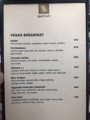Separate vegan menu at Spectrum in Makati
