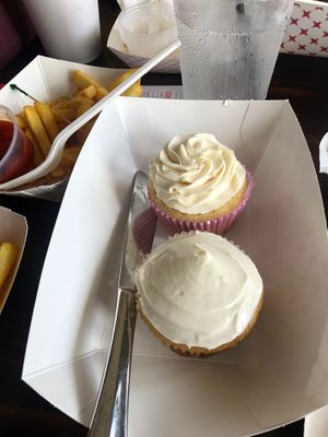 Lemon cupcake and vanilla cupcake. Delicious! at Kindred in New Orleans