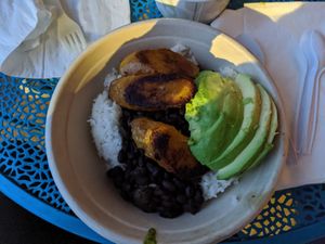 Los Veganos bowl with avocado added (+$3, definitely do it), before I drizzled the mojo sauce over it and sprinkles the plantain chips on top. at The Pineapple Room in Kapaa