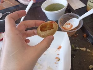 Pani puri (filled) at Annapurna in Chicago