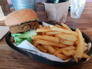 Vegan Tree Hugger Burger and Fries at 4 Pines in Torquay
