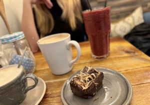 Cake, berry smoothie and coffeee  at Esquires Coffee in Maidstone