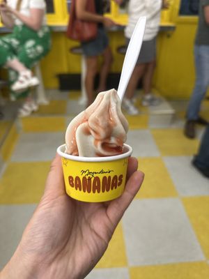 Banana Cup Mini with Strawberry Sauce  at Morgenstern's BANANAS in New York City