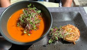 Tomato Brie cheese soup at Noot in Parnu