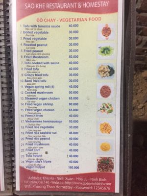 Vegetarian menu  at Sao Khe Restaurant and Homestay in Ninh Xuan