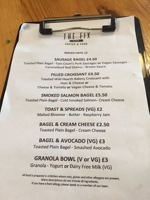 breakfast menu at The Fix  in Burntisland