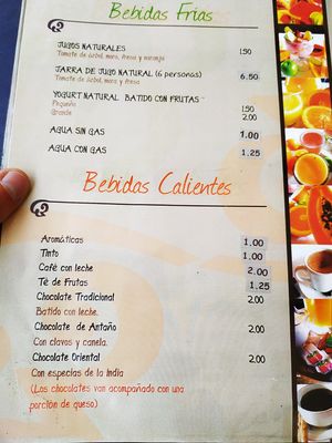 Menu at Govinda's Vegetariano in Cuenca