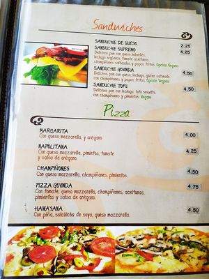 Menu at Govinda's Vegetariano in Cuenca