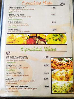 Menu at Govinda's Vegetariano in Cuenca