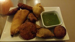 apetizer assortment at Arya Bhavan in Chicago