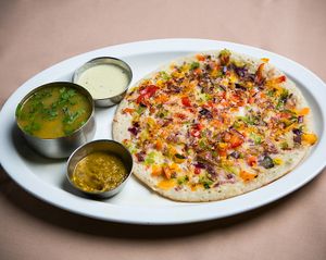 Uttapam (vegan pancake) at Arya Bhavan in Chicago