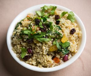 Vegan quinoa biryani at Arya Bhavan in Chicago