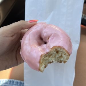 strawberry cake donut  at Donutopolis in Poway