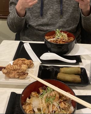 Tofu chilli dons, yubamaki and edamame spring rolls   at Pompoko in Brighton