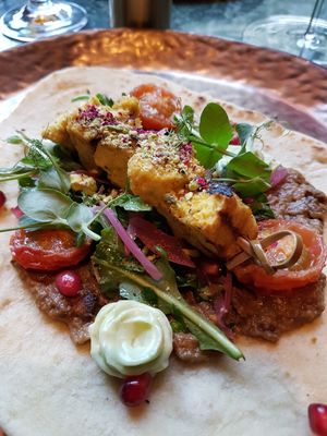 Aubergine, tofu, tomato at Silk Road in Oslo