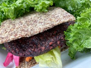 Beet burger  at Gangster Vegan in Riverdale Park
