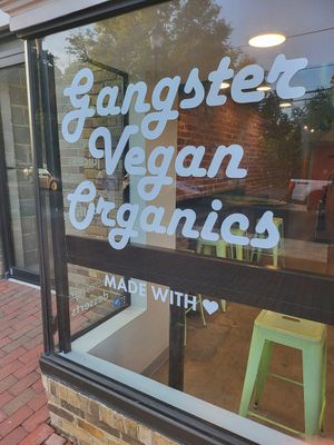Sign in window at Gangster Vegan in Riverdale Park