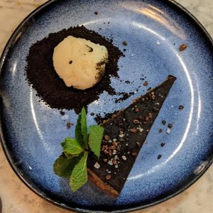 Chocolate & Salted Caramel Tart (vegan) at Bill's - Central in Cardiff
