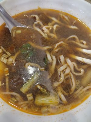 Spicy Beef noodles - look bad but taste very good! at Guó Xiāng Yuán SùShí 國香園素食 in Hualien