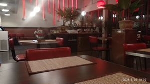 Sitting area near the entrance at Downtown - Vegan Garden Restaurant in Chiang Mai