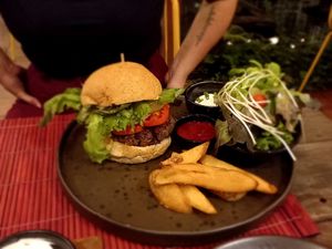Mushroom burger #Veganuary at Downtown - Vegan Garden Restaurant in Chiang Mai